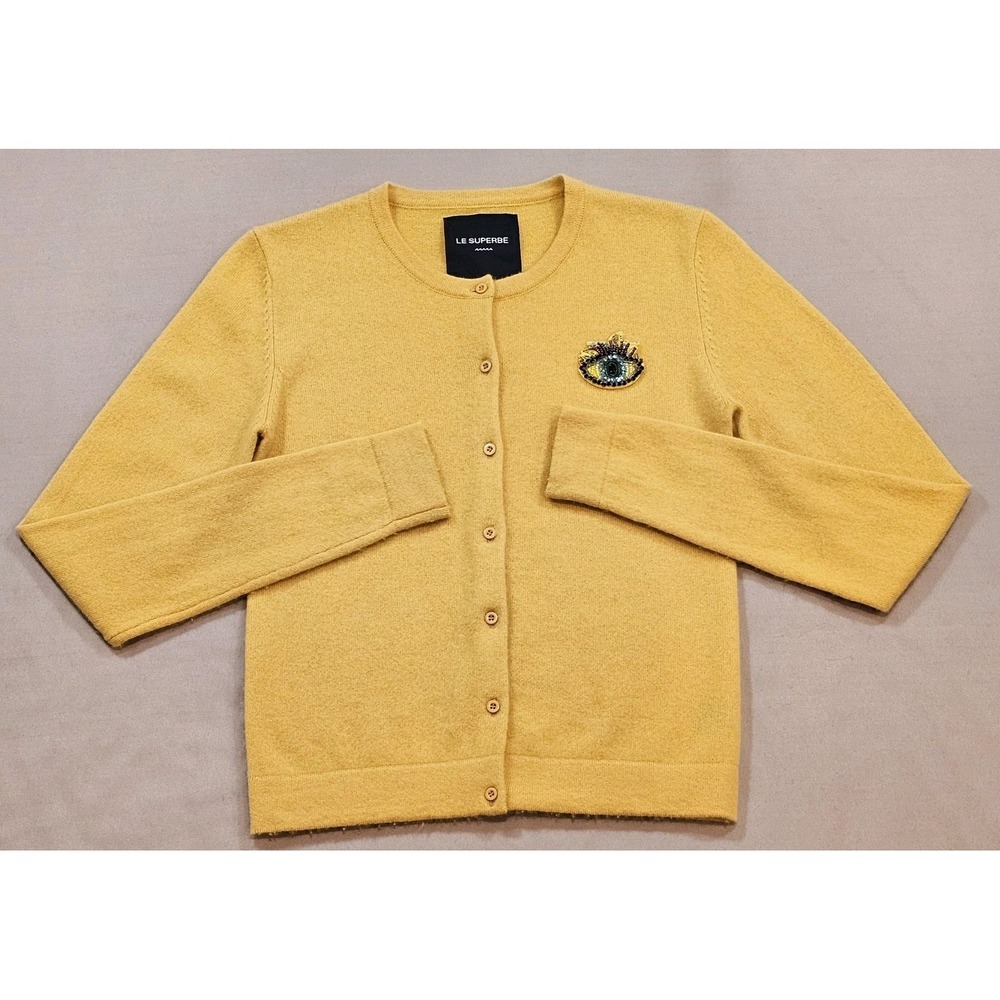Le Superbe The Extra Cardi Cashmere Cardigan Size S Yellow Button-up‎